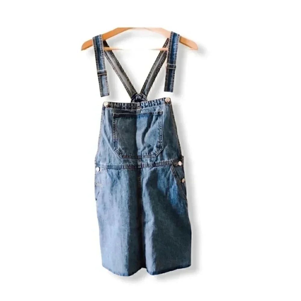 Bershka Blue Denim Jeans Overall Mini Skirt, Size M